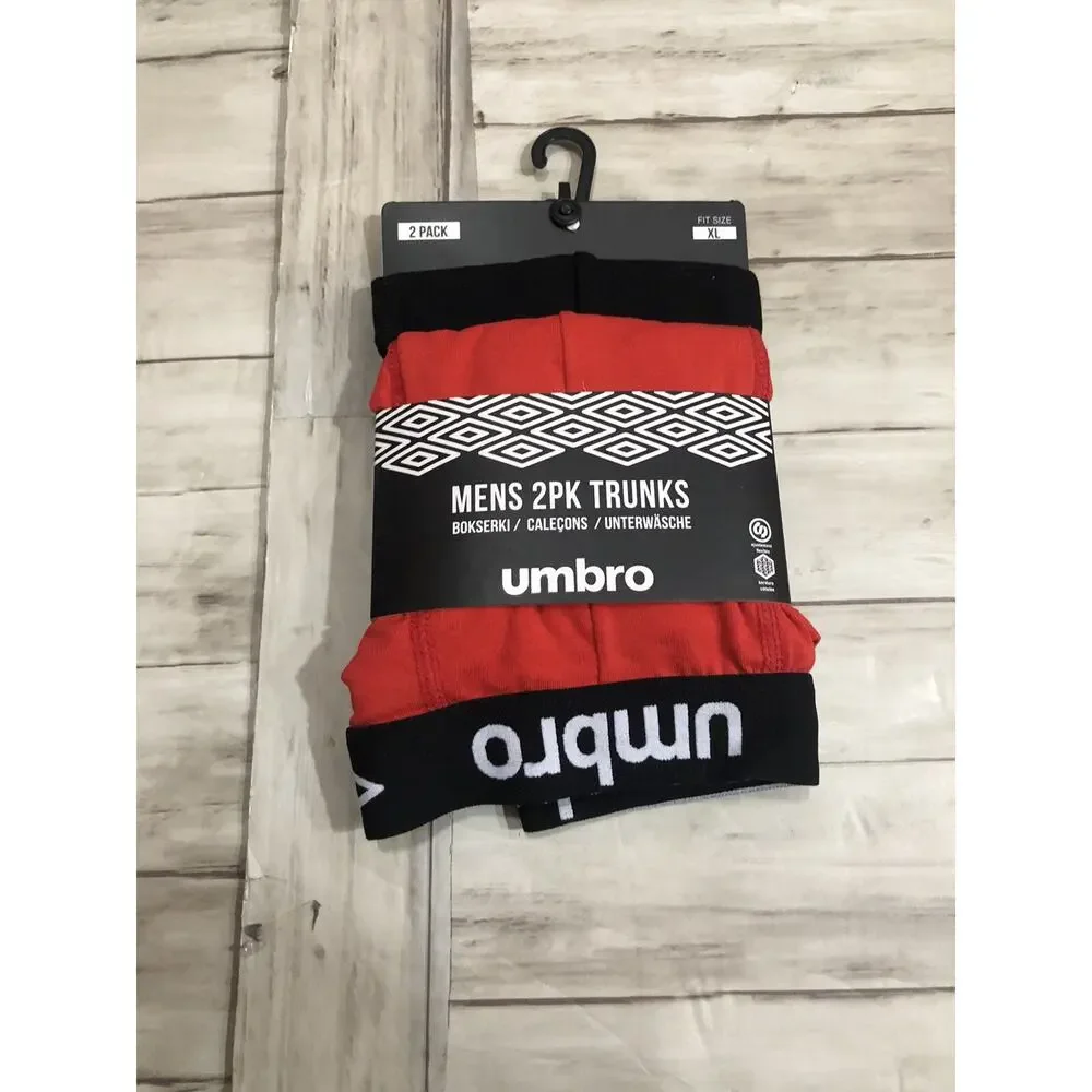 Umbro Boxer Trunks Mens XL Brief Underwear Red Shorts Cotton 2 Pack A8
